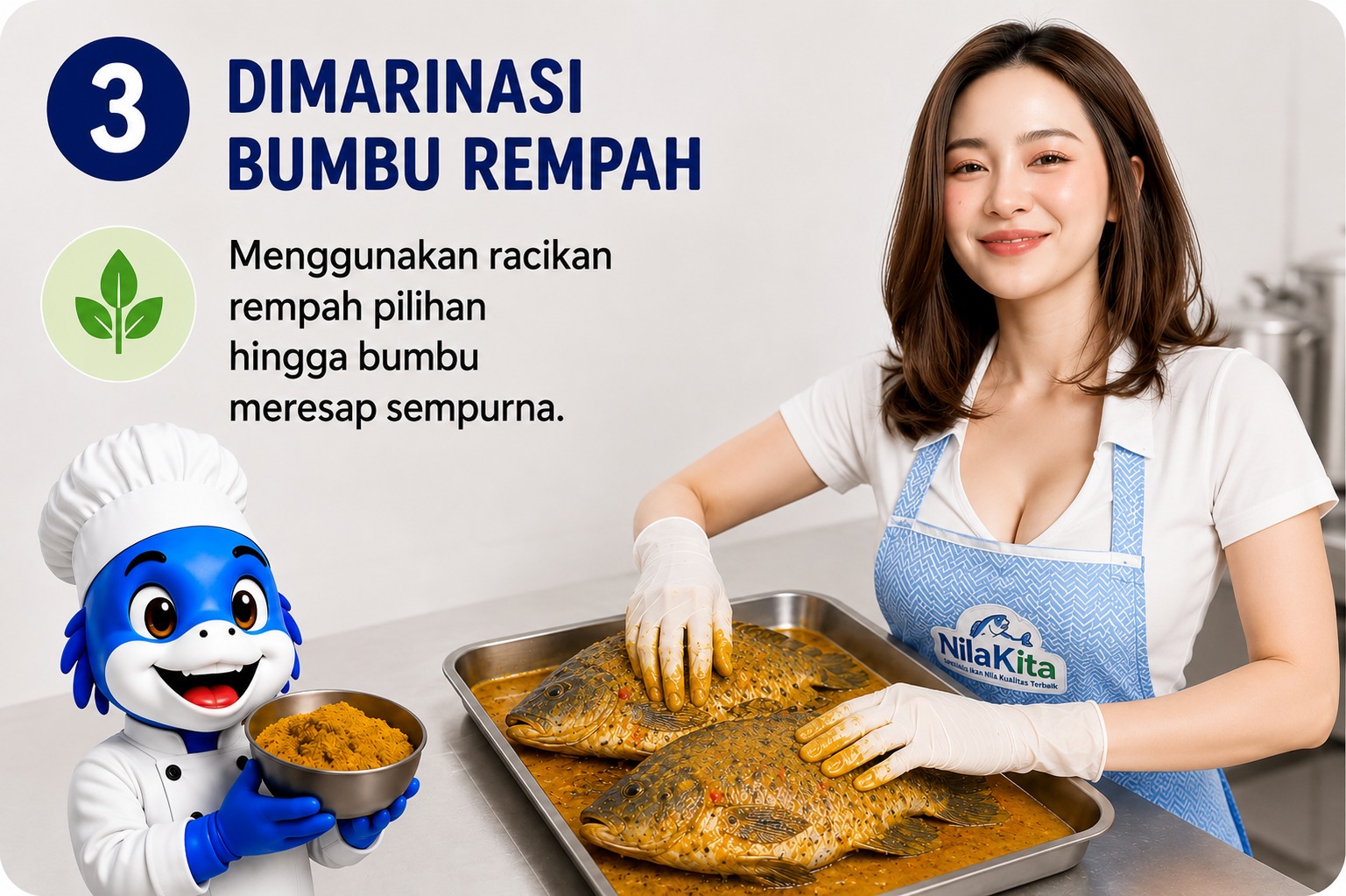 Ikan nila dimarinasi bumbu rempah